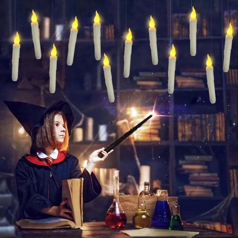 Floating LED candles with wand remote