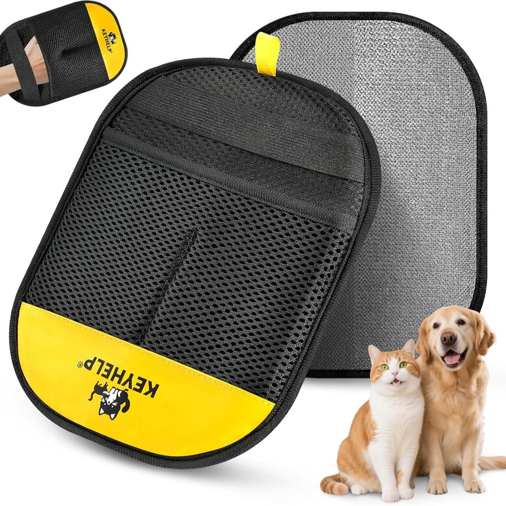 Pet hair removal glove with a dog and cat