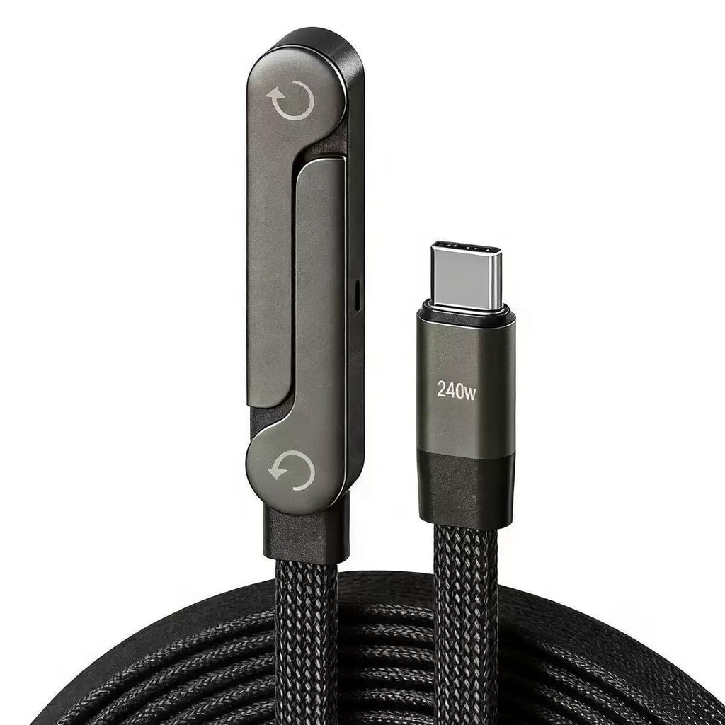 Braided 240W USB-C cable coiled, with the folded stand head