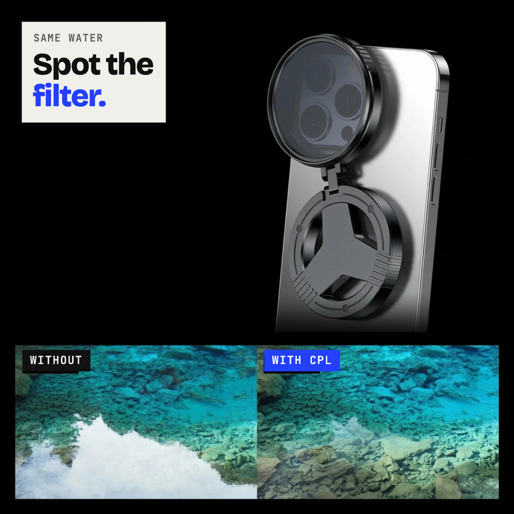 Water photo without and with the polarising filter