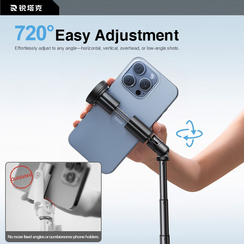 Phone clamp rotates for portrait or landscape